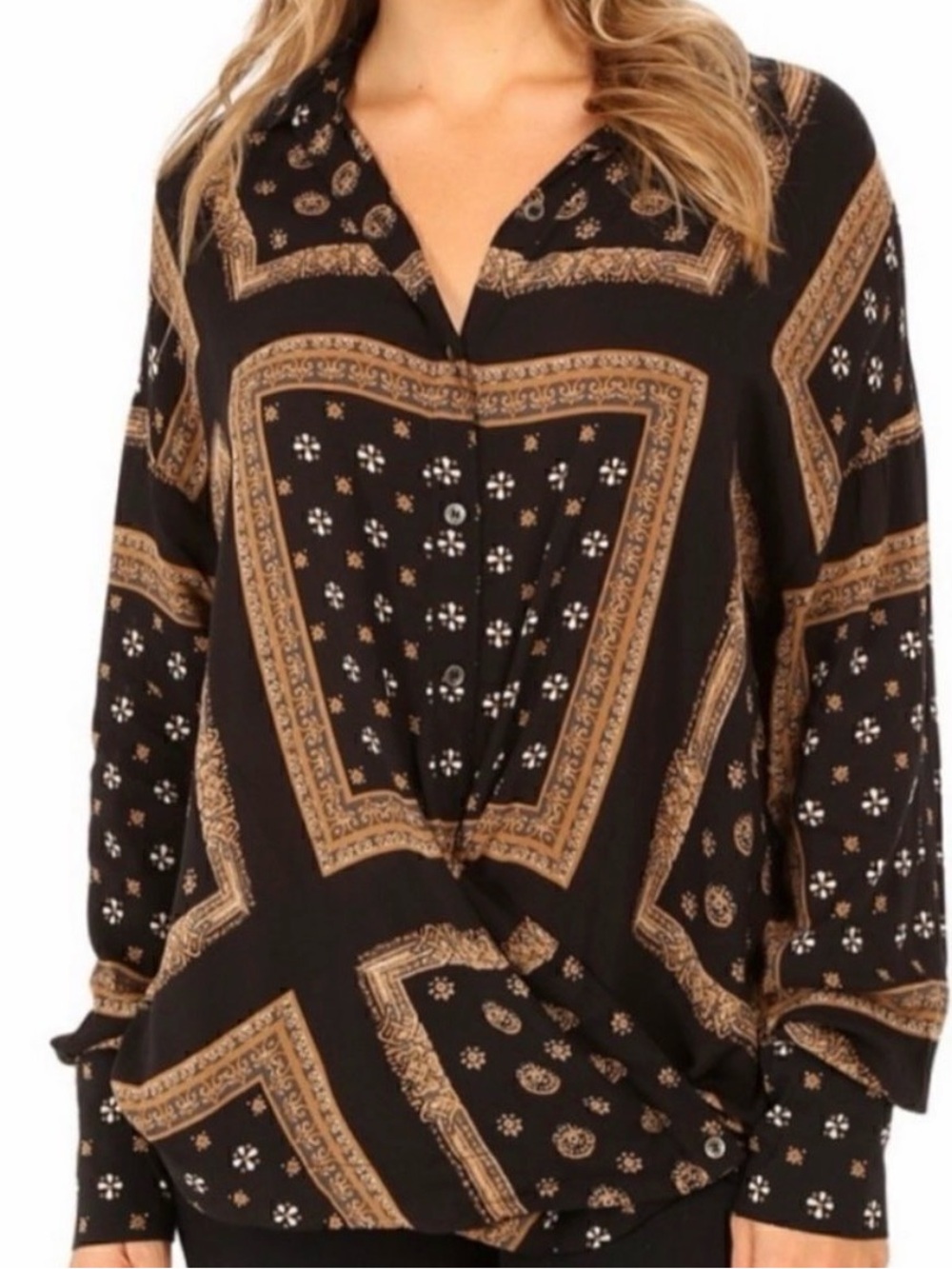Free People Little Secrets Voile Bandana Print Button Down Shirt Paisley medium
